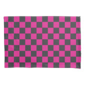 Magenta en rook schaakbordpatroon kussensloop (Voorkant-Links)