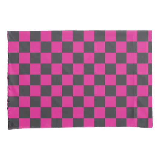 Magenta en rook schaakbordpatroon kussensloop (Voorkant-Rechts)