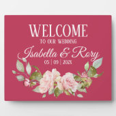 Magenta en Roses Wedding Tabletop Fotoplaat (Voorkant)