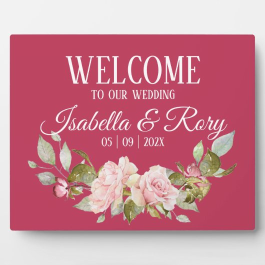 Magenta en Roses Wedding Tabletop Fotoplaat (Voorkant)