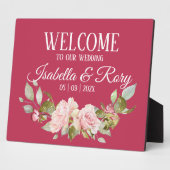 Magenta en Roses Wedding Tabletop Fotoplaat (Zijkant)