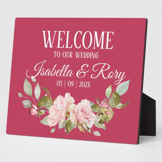 Magenta en Roses Wedding Tabletop Fotoplaat (Zijkant)