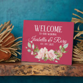 Magenta en Roses Wedding Tabletop Fotoplaat (Zijkant)