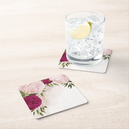 magenta en roze bloemen groen bruiloft kartonnen onderzetters (Insitu)