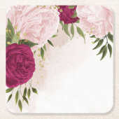 magenta en roze bloemen groen bruiloft kartonnen onderzetters (Voorkant)