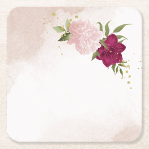 magenta en roze bloemen groen wedding kartonnen onderzetters