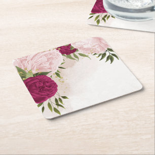 magenta en roze bloemen groen wedding  kartonnen onderzetters