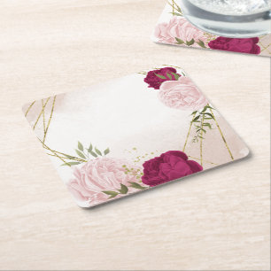 magenta en roze bloemen groen wedding  kartonnen onderzetters