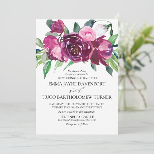 Magenta en roze bruiloft kaart (Staand voorkant)