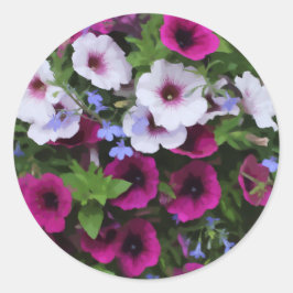 Magenta en Roze Petunia bloem Digitale Schilderij Ronde Sticker