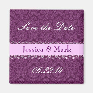 Magenta en roze Save Date Damask Weduwnet Magnet