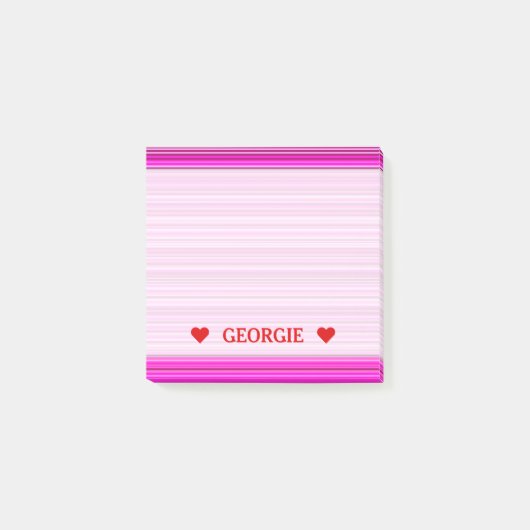 Magenta en roze stripes/linnen Patroon & Naam Opme Post-it® Notes (Voorkant)