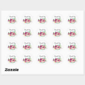 Magenta en Roze Waterverf Floral Dank u Ronde Sticker (Vel)