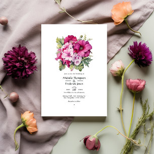 Magenta en Sage Bloemen Herfst Bruiloft Kaart