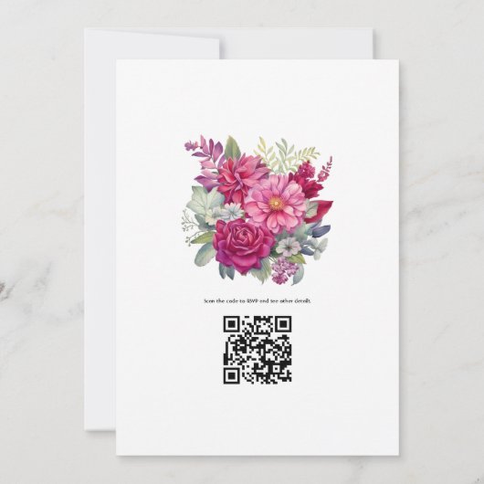 Magenta en Sage Bloemen Herfst Bruiloft Kaart (Achterkant)