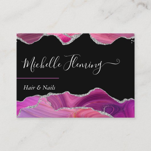 Magenta en Silver Agate Square Visitekaartje (Voorkant)