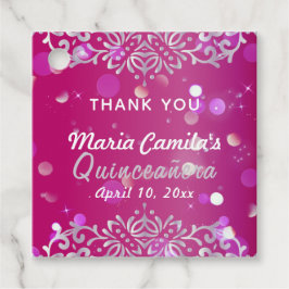 Magenta en Silver Elegant Shimmery Quinceañera Bedankjes Labels