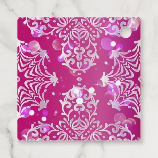 Magenta en Silver Elegant Shimmery Quinceañera Bedankjes Labels (Achterkant)