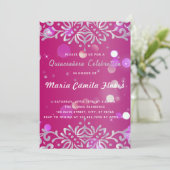 Magenta en Silver Elegant Shimmery Quinceañera Kaart (Staand voorkant)