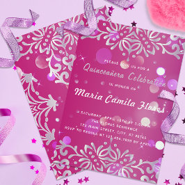 Magenta en Silver Elegant Shimmery Quinceañera Kaart