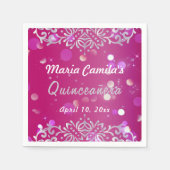 Magenta en Silver Elegant Shimmery Quinceañera Servet (Voorkant)