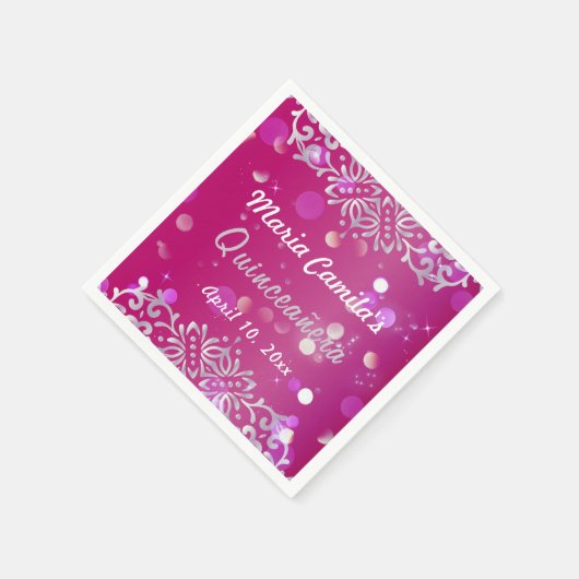 Magenta en Silver Elegant Shimmery Quinceañera Servet (Hoek)