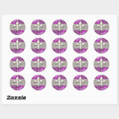 Magenta en Silver Filigree Swirls Fleur de Lis Ronde Sticker (Vel)