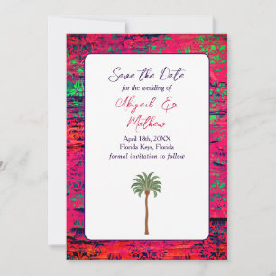 Magenta en Tropische palmboom India Weddenschap Save The Date