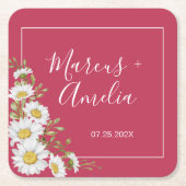 Magenta en White Daisies Wedding Kartonnen Onderzetters (Voorkant)
