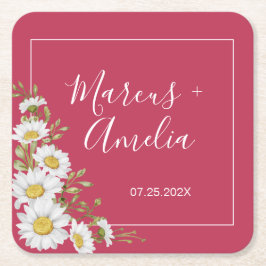 Magenta en White Daisies Wedding Kartonnen Onderzetters