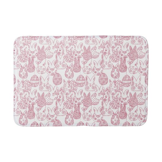 Magenta en White Easter Bunnies and Eggs Bath Mat (Voorkant)