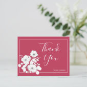 Magenta en White Floral Wedding Bedankt Briefkaart (Staand voorkant)