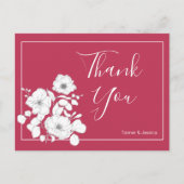 Magenta en White Floral Wedding Bedankt Briefkaart (Voorkant)