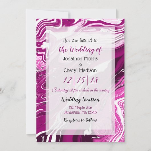 Magenta en White Fluid Art Wedding Kaart (Voorkant)
