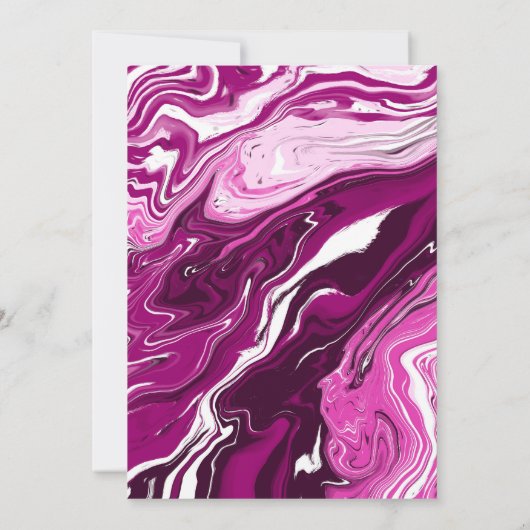 Magenta en White Fluid Art Wedding Kaart (Achterkant)