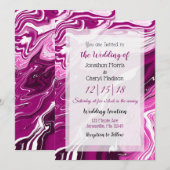 Magenta en White Fluid Art Wedding Kaart (Voorkant / Achterkant)