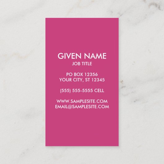 Magenta en Wit houden Calm en geven Tekst uit Visitekaartje (Achterkant)