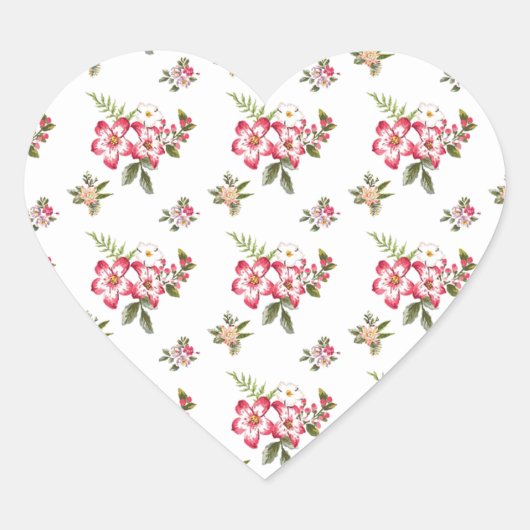  magenta en witte bloemen hart sticker (Voorkant)