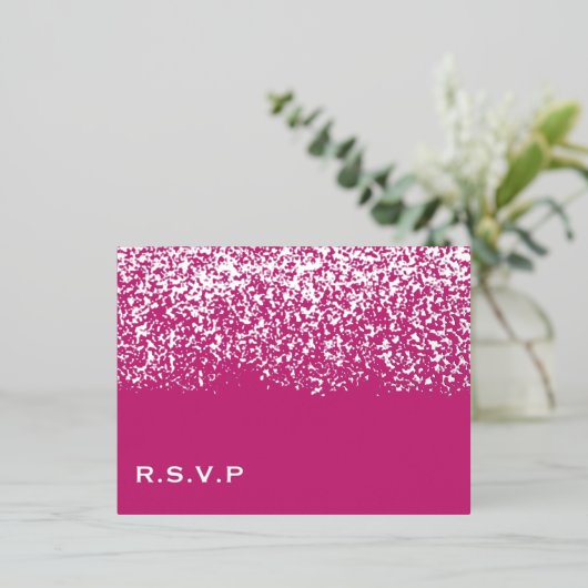 Magenta en Zilverfolie Bruiloft RSVP Kaart (Staand Voorkant)