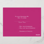 Magenta en Zilverfolie Bruiloft RSVP Kaart (Achterkant)