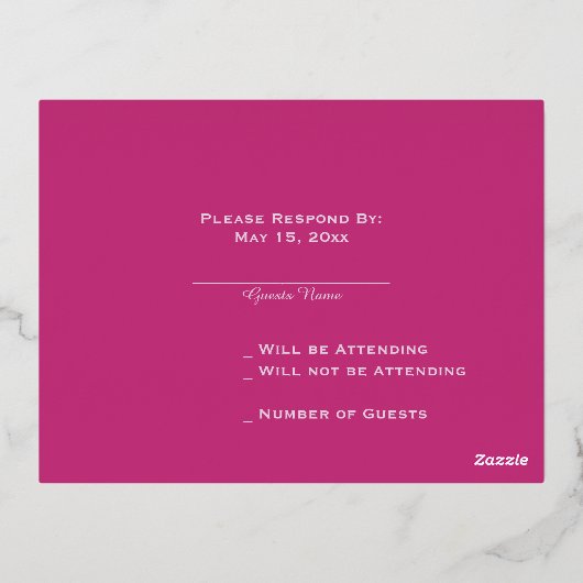 Magenta en Zilverfolie Bruiloft RSVP Kaart (Achterkant)