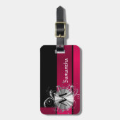 Magenta- en zilvermonogram bagagelabel (Voorkant verticaal)