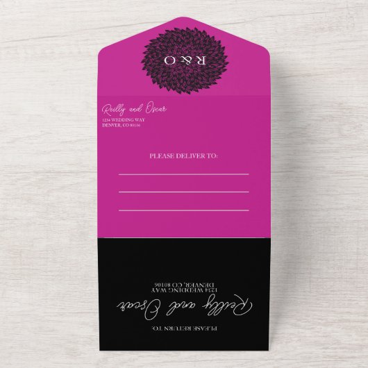 Magenta en zwart allen in één Uitnodiging (Buitenkant)