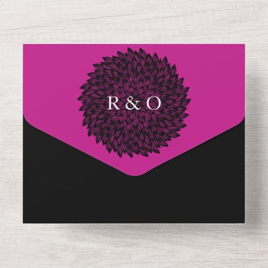 Magenta en zwart allen in één Uitnodiging (Achterkant)