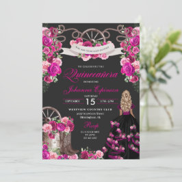 Magenta en zwart cowgirl Western quinceanera Kaart