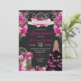 Magenta en zwart cowgirl Western quinceanera Kaart