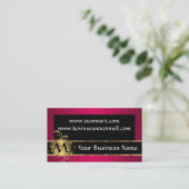 Magenta en zwart met monogram visitekaartje (Staand voorkant)