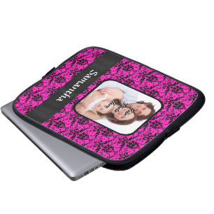 Magenta en zwarte damast laptop sleeve