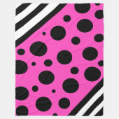 Magenta- en zwarte pooldots en stripes fleece deken (Voorkant)