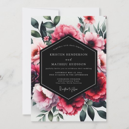 Magenta Enchanting Floral Wedding Kaart (Voorkant)